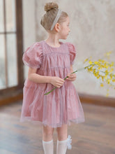 1pc Girls Sweet Luxurious Purple Tulle Puff Sleeve Princess Dress, Summer